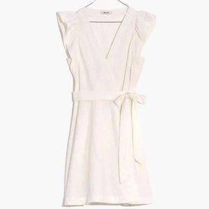 Madewell White Bridal/Wedding Shower Dress: Ruffle Sleeve Wrap Mini Dress - NWOT